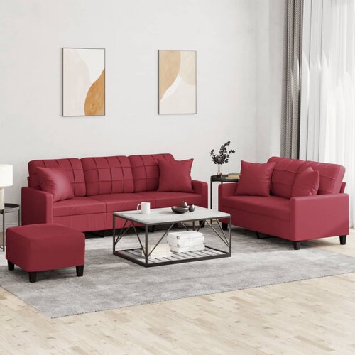 VidaXL 3-dijelni set sofa s jastucima boja vina od umjetne kože Slike