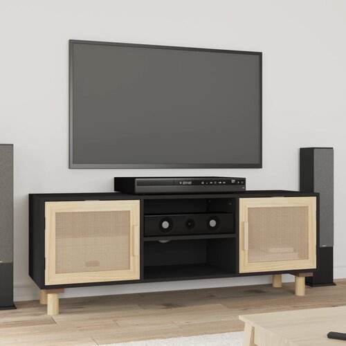 vidaXL TV ormarić crni 105 x 30 x 40 cm od borovine i prirodnog ratana Cijene