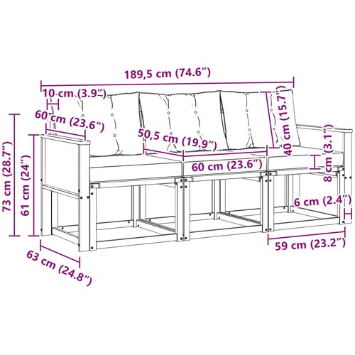  Set vanjskih sofa 3 kom. Prirodna i krem Slike