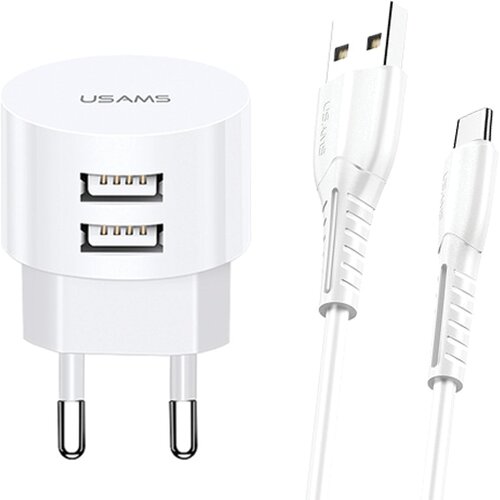 Usams OMREŽNI POLNILEC 2XUSB T20 2.1A USB-C BEL HITRO POLNJENJE, (21974694) Cene