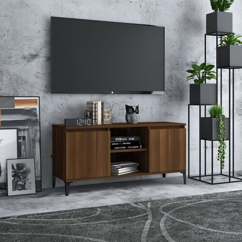 vidaXL TV omarica s kovinskimi nogami rjavi hrast 103,5x35x50 cm Cene