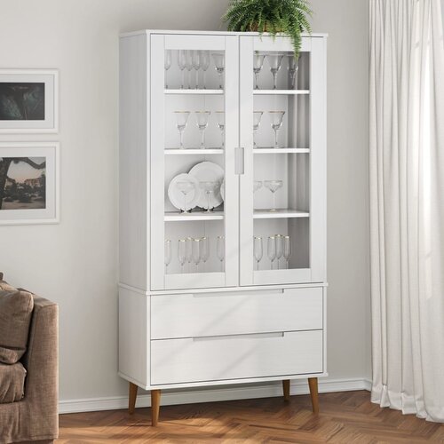The Living Store Vitrina MOLDE bela 90x35x175 cm trdna borovina - Vitrina, (21554384) Slike