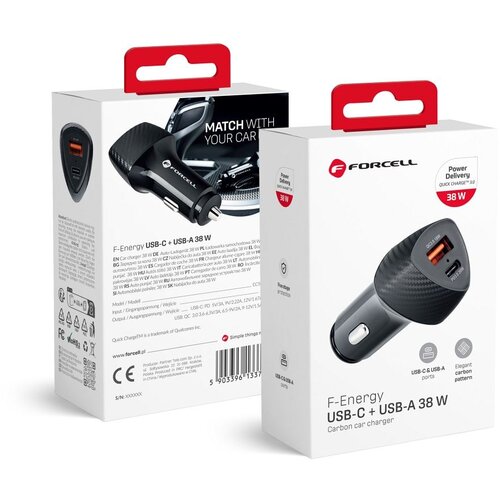 forcell F-ENERGY Carbon CC50-1A1C auto punjac Type C + USB A PD QC3.0 3A 38W crni Cene