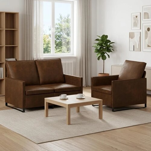 Set sofe 2 pcs Smeđa Umjetni sued - Smeđa 1-Sjedalo + 2-Sjedalo (120 cm) Cijene