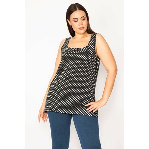 Şans Women's Black Plus Size Cotton Fabric Lycra Points Patterned Tank Top Slike