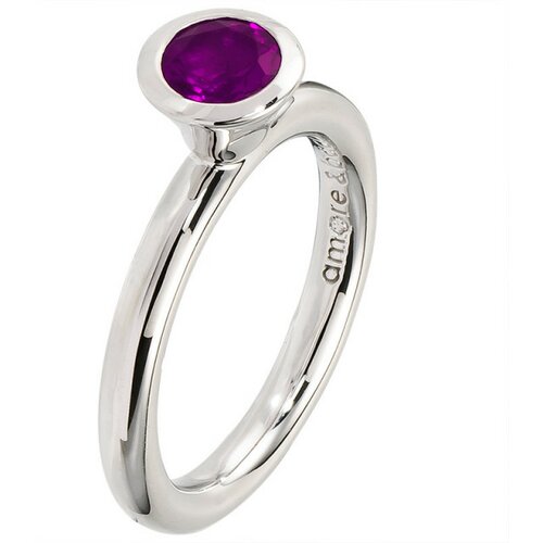 Amore Baci srebrni prsten sa jednim okruglim Ljubičastim swarovski kristalom 54 mm Slike