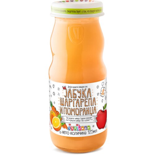 Juvitana Ka&amp;scaron;asti sok za decu od jabuke, &amp;scaron;argarepe i pomorandže 4M+, 125ml Slike
