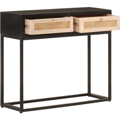 Maison Chic konzolna miza - miza ob steni črna 90x30x76 cm trden mangov les in železo, (21786335) Slike