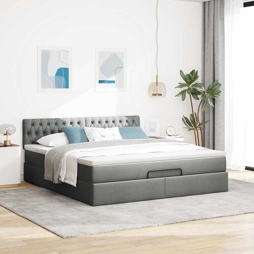  Otomanski krevet s madracem tamnosivi 160x200cm od tkanine Slike