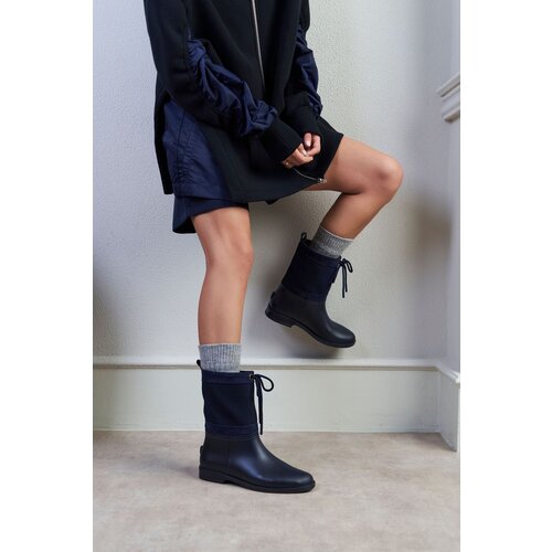 NİŞANTAŞI SHOES Ginger Navy Blue Genuine Suede Flat Heel Women's Rain Boots Slike