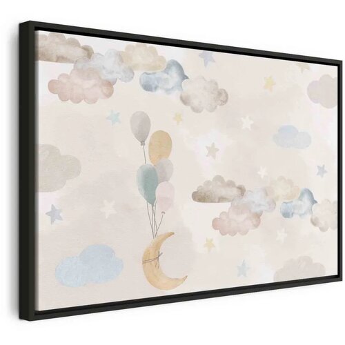  Slika - Fairy-Tale Moon - Pastel Moon with Balloons Among Colorful Clouds and Stars in Subdued Colors on a Light Background 120x Cene