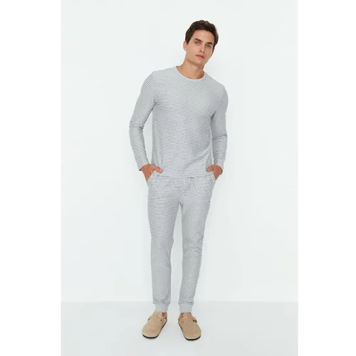 Trendyol Gray Men's Regular Fit Striped Knitted Pajamas Set