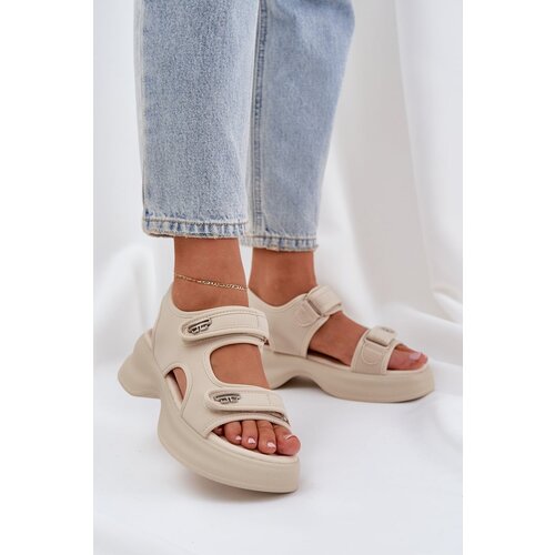 PS1 Fabric Lightweight Platform Sandals Light Beige Deniffia Cene