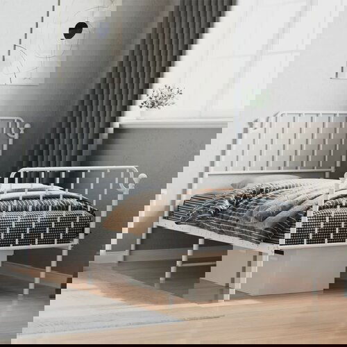 vidaXL Kovinski posteljni okvir z vzglavjem in vznožjem bel 90x200 cm Cene