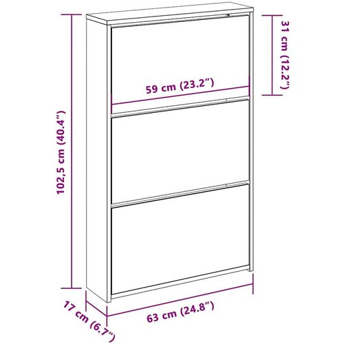 vidaXL ormarić za cipele sa zrcalom 3 razine boja hrasta 63x17x102 5cm Cene