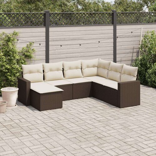 VidaXL 7-dijelni set vrtnih sofa od poliratana s jastucima smeđi Slike