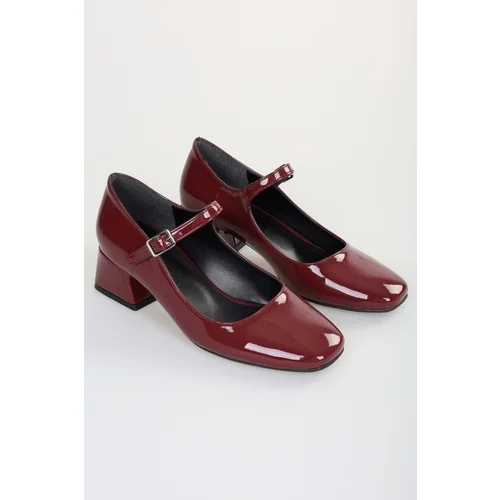 Shoeberry Women's Noua Burgundy Patent Leather Heeled Shoes