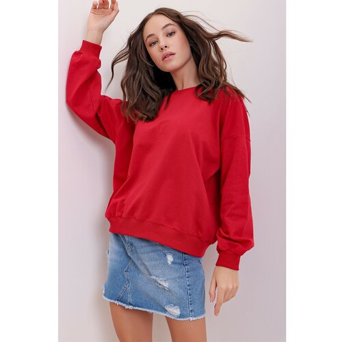 Trend Alaçatı Stili Women's Red Crew Neck Oversize Basic Sweatshirt Slike