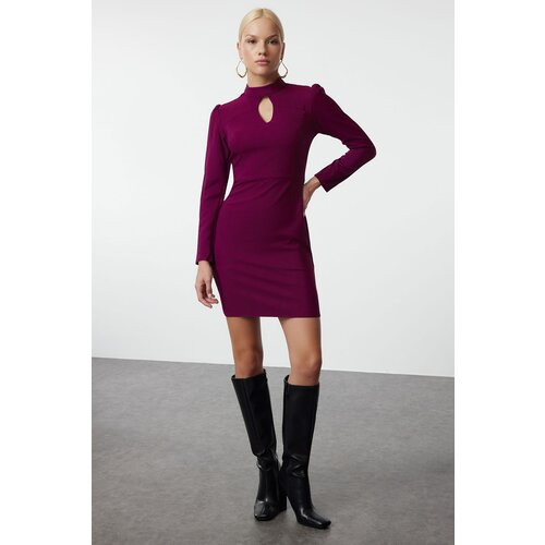 Trendyol Plum Mini Woven Collar Detailed Woven Dress Slike