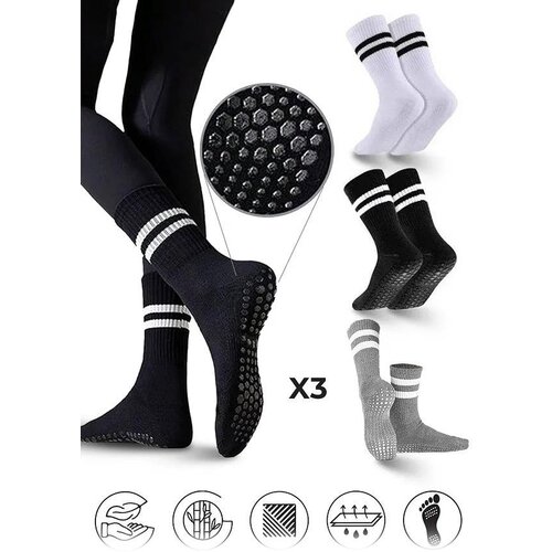 Dewberry 01575 3-Pack Silicone Grip Non-Slip Sports Socks-WHITE-BLACK-GREY Slike