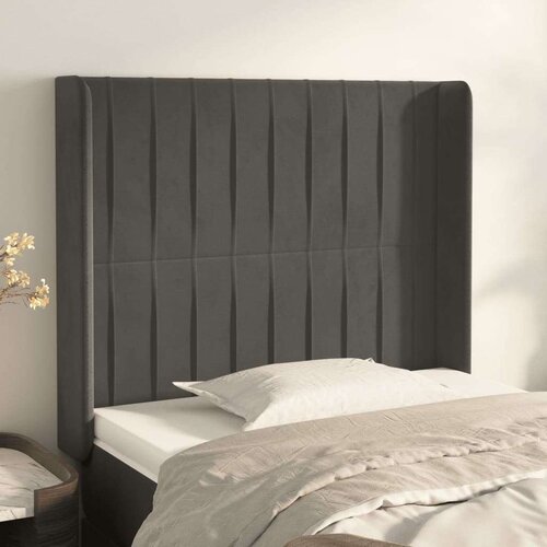  Vzglavje z u&amp;scaron;esi temno sivo 93x16x118/128 cm žamet, (20793777) Slike