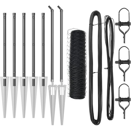 vidaXL Ograja v obliki šesterokotnika Siva 0.5x10 m Jeklo, Stebri za ograjo s konico 7 kos Ø32 mm 80 cm Galvanizirano jeklo Cene