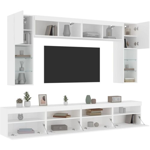 vidaXL 8-dijelni set zidnih TV ormarića s LED svjetlima bijeli Cijene