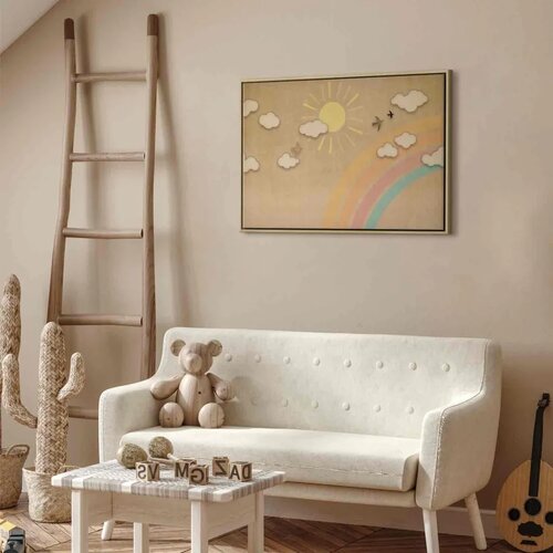  Slika - Holiday Sky - Sunny Day with a Rainbow and Flying Birds 120x80 U prirodnom drvenom okviru Slike