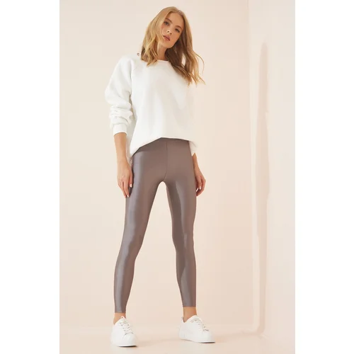 Happiness İstanbul Women's Gray Shiny Disco Knitted Leggings