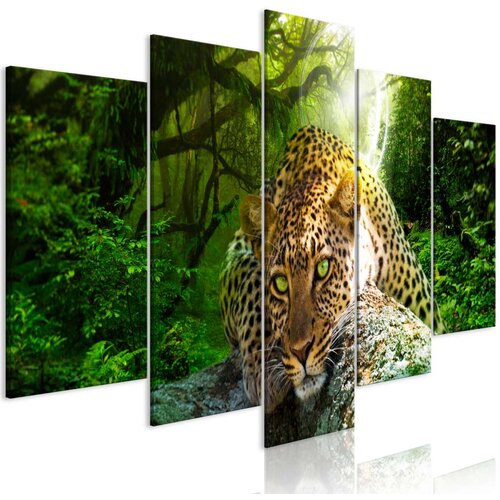  Slika - Leopard Lying (5 Parts) Wide Green 100x50 Slike