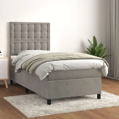 Box spring krevet s madracem svjetlosivi 90x190 cm baršunasti