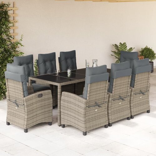  9-dijelni vrtni blagovaonski set sivi od poliratana Siva 190 cm table length Cene