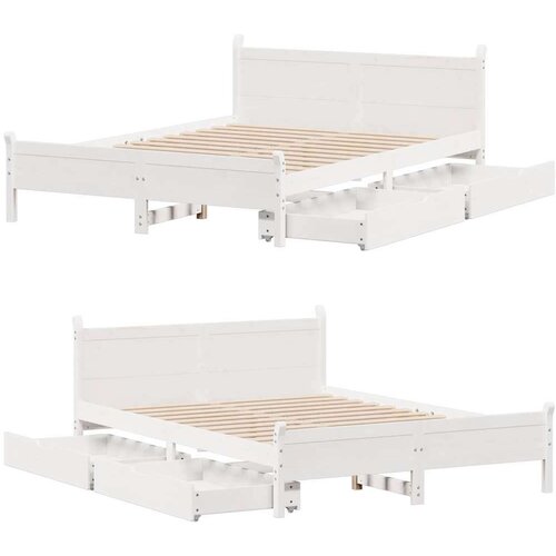 VidaXL Okvir kreveta bez madraca bijeli 135 x 190 cm masivna borovina Slike