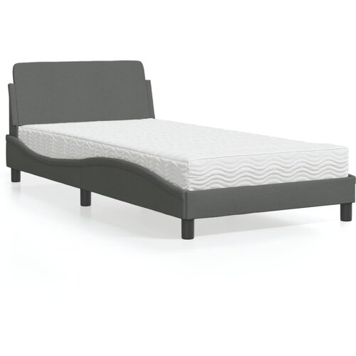 VidaXL Krevet s madracem tamnosivi 100 x 200 cm od tkanine Slike