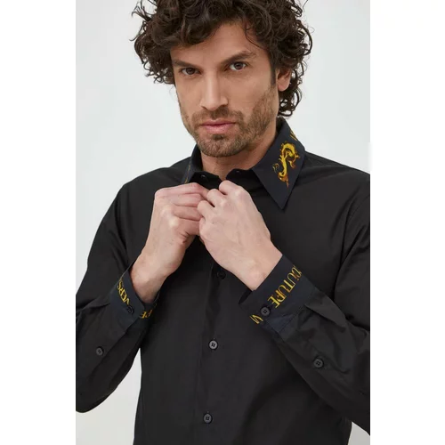 Versace Jeans Couture Pamučna košulja za muškarce, boja: crna, regular, s klasičnim ovratnikom