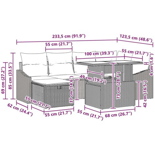  Set od 7 vrtnih sofa s jastučićima svijetlo sivi poli ratan Slike