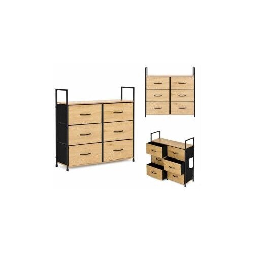 ModernHome GIC-C105-19 &amp;ndash; Komoda sa 6 platnenih ladica, metalni okvir, 87 &amp;times; 24 &amp;times; 80 cm, hrast/crna Slike