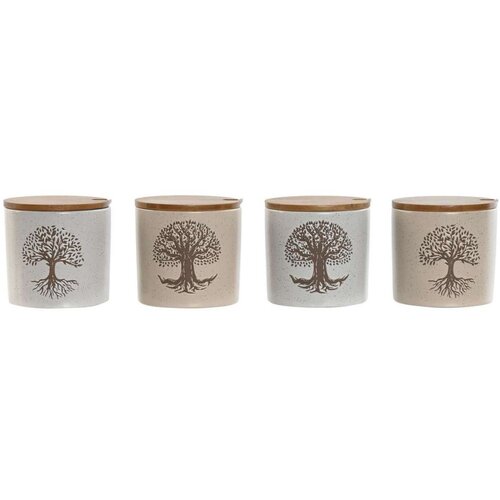 Zdjela za &amp;Scaron;ećer Home ESPRIT Bijela Bež Bambus Gres Keramika 9 5 x 9 5 x 9 5 cm (4 kom.) Slike