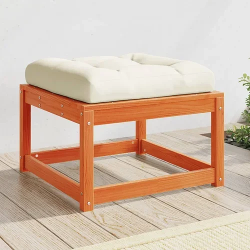 vidaXL Vrtni stolček za noge z blazino rjav 63,5x63,5x38 cm borovina