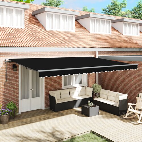 VidaXL Avtomatska retraktibilna tenda Črna 500x300 cm, Tenda za zamenjavo tkanine za okvir 5x3 m Črna Slike