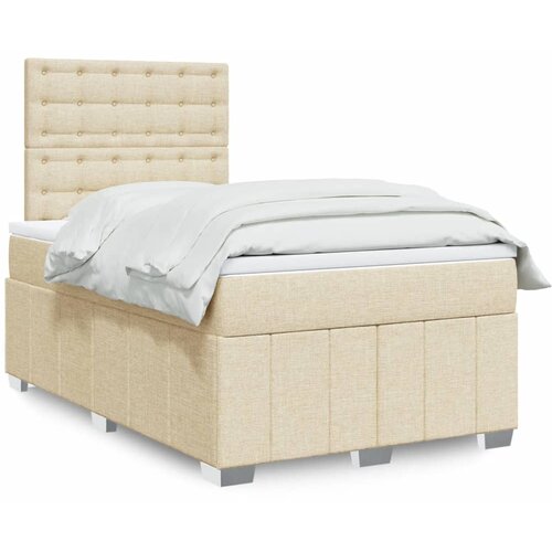 VidaXL Box spring postelja z vzmetnico krem 120x200 cm blago Slike
