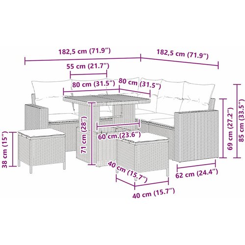  Sjedeća garnitura za vrt 8 kom. Crna poliratan 80 x 80 x 71 cm Slike