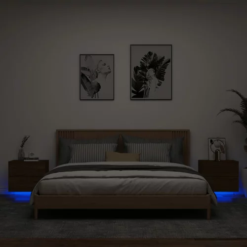  Zidni noćni ormarići s LED svjetlima 2 kom smeđa boja hrasta