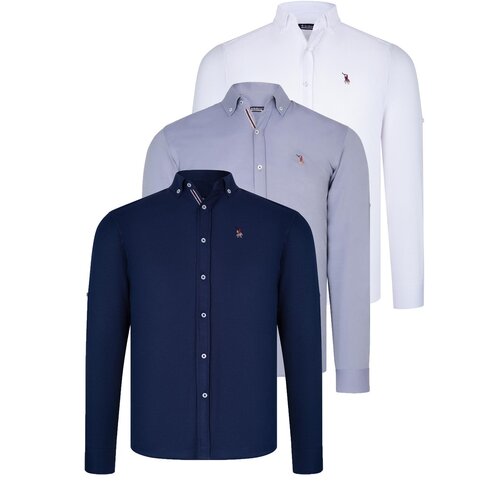 Dewberry TRIPLE SET G674 MENS SHIRT-NAVY BLUE-WHITE-GREY Slike