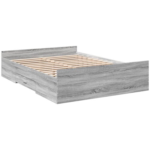 VidaXL Posteljni okvir s predali siva sonoma 135x190cm inženirski les, (21128450) Slike