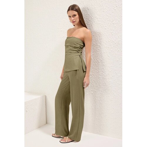 TRENDYOLMILLA ženski set bluza i pantalone Twoss25Au00092, Maslinasta / Maslinasta Cene