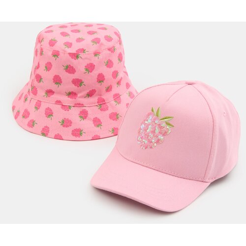 Sinsay Set: kapa s &amp;scaron;iltom i bucket hat s motivom malina 2 pack Slike
