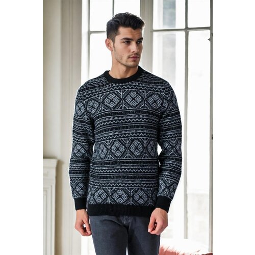 Dewberry 30565 Patterned Mens Sweater-BLACK Slike