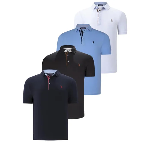 Dewberry QUAD SET T8582 MENS T-SHIRT-BLACK-WHITE-NAVY BLUE-LIGHT BLUE