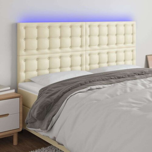  LED posteljno vzglavje krem 200x5x118/128 cm umetno usnje, (20933417) Cene